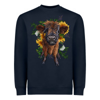 Navy highland cow with sunflower Heavyweight Sweatshirt - RanaPortraitStore
