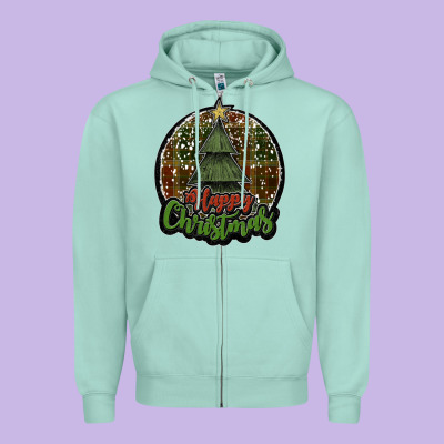 Happy Christmas Black Zipper Hoodie Designed By Jahusdesignshop