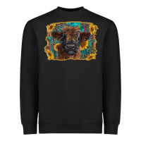 Black highland cow calf with western background Heavyweight Sweatshirt - RanaPortraitStore