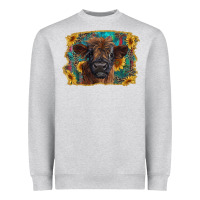 Heather Grey highland cow calf with western background Heavyweight Sweatshirt - RanaPortraitStore