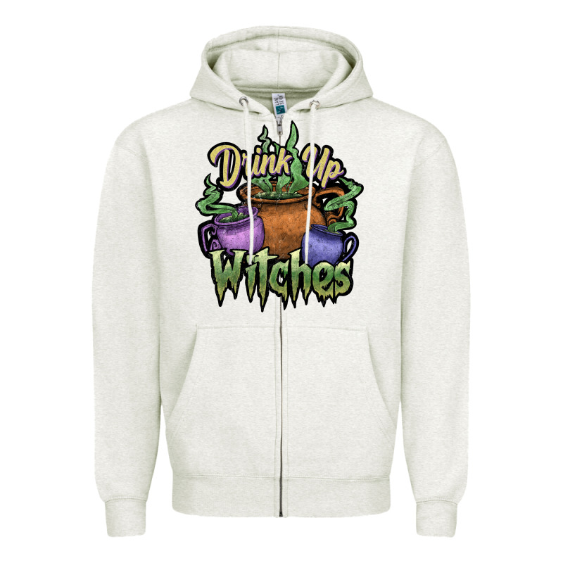Drink Up Witches White Zipper Hoodie by JahusDesignShop | Teevron