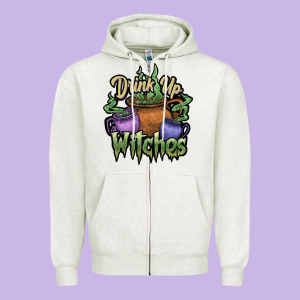Drink Up Witches White Zipper Hoodie Designed By Jahusdesignshop