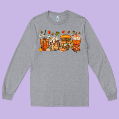 Western Thanksgiving Coffee Cups Bbs Long Sleeve Tee Designed By Bundleandbundleshop