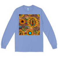 Colony Blue our lady of guadalupe sunflower  seamless pattern Long Sleeve Tee - JahusDesignShop