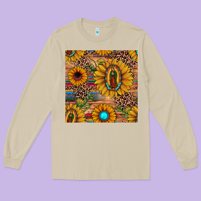 Our Lady Of Guadalupe Sunflower  Seamless Pattern Long Sleeve Tee Designed By Jahusdesignshop
