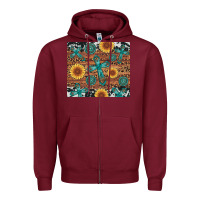 Burgundy cross gemstone and sunflower Zipper Hoodie - Artiststas