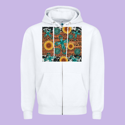 Cross Gemstone And Sunflower Zipper Hoodie Designed By Artiststas