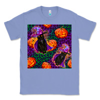 Colony Blue witchy cat and pumpkins seamless paternal Classic Tee - BundleAndBundleShop