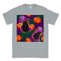 Heather Grey witchy cat and pumpkins seamless paternal Classic Tee - BundleAndBundleShop