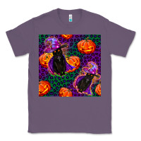 Lavender witchy cat and pumpkins seamless paternal Classic Tee - BundleAndBundleShop