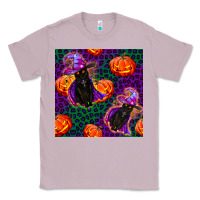 Lilac witchy cat and pumpkins seamless paternal Classic Tee - BundleAndBundleShop