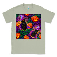 Matcha witchy cat and pumpkins seamless paternal Classic Tee - BundleAndBundleShop