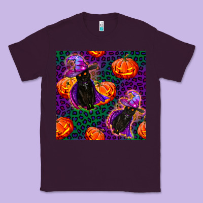 Witchy Cat And Pumpkins Seamless Paternal Classic Tee Designed By Bundleandbundleshop