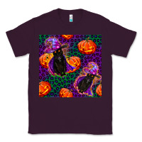 Plum witchy cat and pumpkins seamless paternal Classic Tee - BundleAndBundleShop