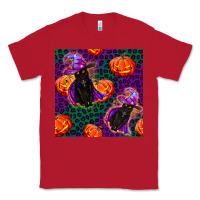 Red witchy cat and pumpkins seamless paternal Classic Tee - BundleAndBundleShop