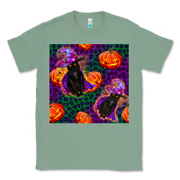 Sage witchy cat and pumpkins seamless paternal Classic Tee - BundleAndBundleShop