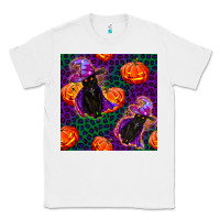 White witchy cat and pumpkins seamless paternal Classic Tee - BundleAndBundleShop