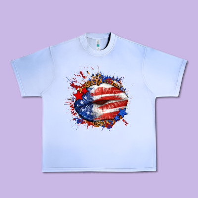 Leopard American Flag Lips Urban Heavy Tee Designed By Neo Western