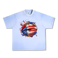 Grape Ice Leopard American flag lips Urban Heavy Tee - Neo Western