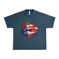 Midnight Navy Leopard American flag lips Urban Heavy Tee - Neo Western