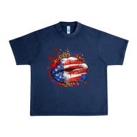 Navy Leopard American flag lips Urban Heavy Tee - Neo Western