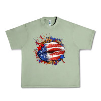 Oil Green Leopard American flag lips Urban Heavy Tee - Neo Western