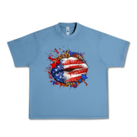 Pebble Blue Leopard American flag lips Urban Heavy Tee - Neo Western