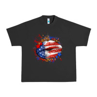 Pigment Black Leopard American flag lips Urban Heavy Tee - Neo Western