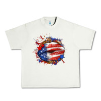 Pistachio Leopard American flag lips Urban Heavy Tee - Neo Western