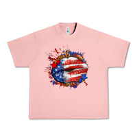 Salmon Leopard American flag lips Urban Heavy Tee - Neo Western