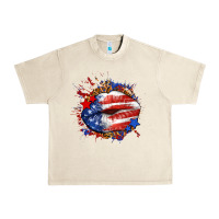 Sandshell Leopard American flag lips Urban Heavy Tee - Neo Western