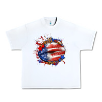 White Leopard American flag lips Urban Heavy Tee - Neo Western