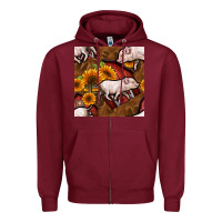 Burgundy pig and barn Zipper Hoodie - BundleAndBundleShop