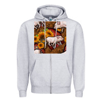 Heather Grey pig and barn Zipper Hoodie - BundleAndBundleShop
