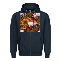 Navy pig and barn Zipper Hoodie - BundleAndBundleShop