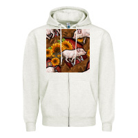 Oatmeal Heather pig and barn Zipper Hoodie - BundleAndBundleShop