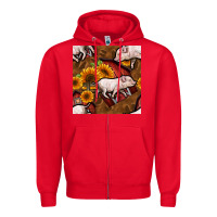 Red pig and barn Zipper Hoodie - BundleAndBundleShop