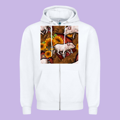 Pig And Barn Zipper Hoodie Designed By Bundleandbundleshop