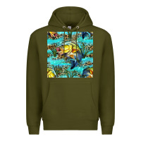 Army Green Lake Fish And Reeds With Leopard Seamless Pattern Bbs Premium Hoodie - BundleAndBundleShop