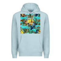 Blue Mist Lake Fish And Reeds With Leopard Seamless Pattern Bbs Premium Hoodie - BundleAndBundleShop