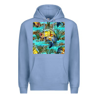 Colony Blue Lake Fish And Reeds With Leopard Seamless Pattern Bbs Premium Hoodie - BundleAndBundleShop