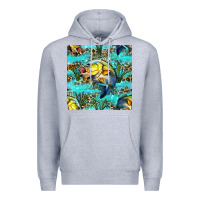 Heather Grey Lake Fish And Reeds With Leopard Seamless Pattern Bbs Premium Hoodie - BundleAndBundleShop
