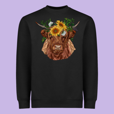 Highland Cow With Sunflowers Heavyweight Sweatshirt Designed By Ranaportraitstore