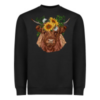 Black highland cow with sunflowers Heavyweight Sweatshirt - RanaPortraitStore