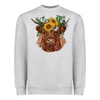 Heather Grey highland cow with sunflowers Heavyweight Sweatshirt - RanaPortraitStore
