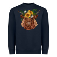 Navy highland cow with sunflowers Heavyweight Sweatshirt - RanaPortraitStore