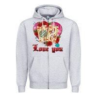 Heather Grey love you playing cards roses and pearls Zipper Hoodie - AdoDesignShop