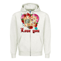 Oatmeal Heather love you playing cards roses and pearls Zipper Hoodie - AdoDesignShop