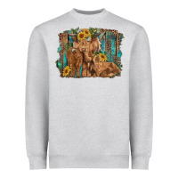 Highland Cow Family Cattle And Calf With Sunflower And Turquoise Backg Heavyweight Sweatshirt | Teevron