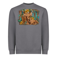 Storm highland cow family cattle and calf with sunflower and turquoise backg Heavyweight Sweatshirt - RanaPortraitStore